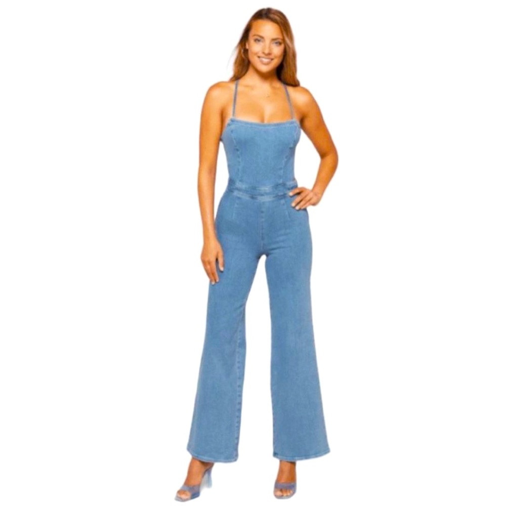GOOD AMERICAN VACAY JUMPSUIT BLUE DENIM SIZE XS NWT SOLD OUT ONLINE